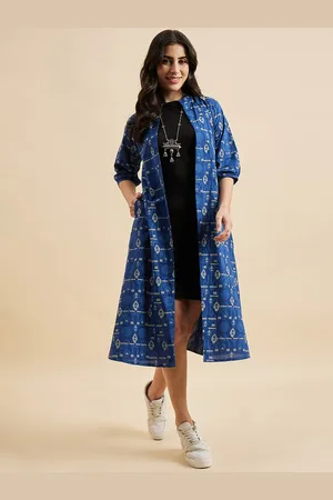 Azira Ethnic Motifs Printed Longline Front Open Pure Cotton Shrug