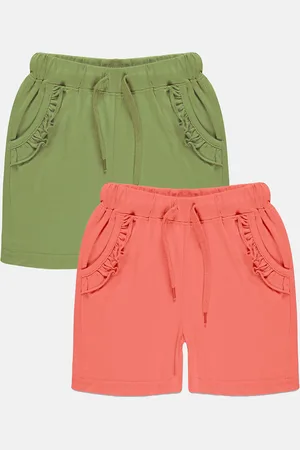 KiddoPanti Girls Pack Of 2 Mid-Rise Pure Cotton Shorts