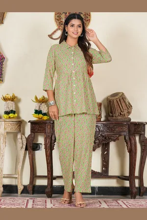 Kalini Floral Printed Shirt Collar Top with Trousers