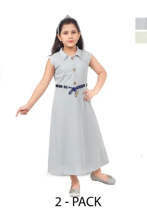 BAESD Girls Pack Of 2 Shirt Collar A-Line Maxi Dress