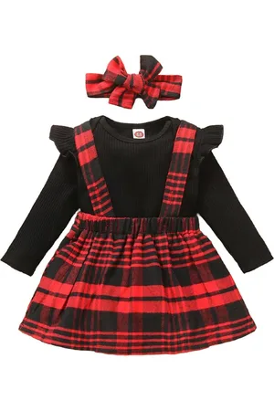 Stylecast Girls Black And Red Checked Top with Skirt