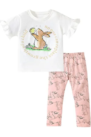 Stylecast Girls White Printed Pure Cotton T-shirt with Pyjamas