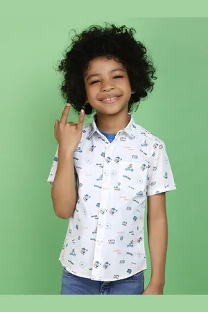 V-Mart Boys Printed Spread Collar Short Sleeves Cotton Casual Shirt