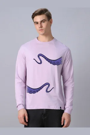Bewakoof Purple Kraken Printed Round Neck Long Sleeves Cotton Oversized T-shirt