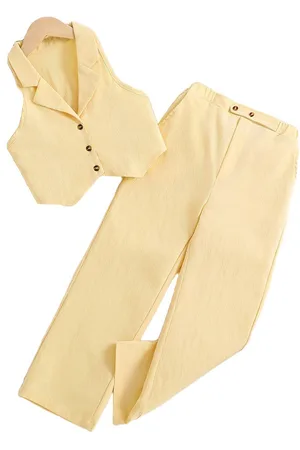 Stylecast Girls Yellow Shawl Neck Waistoat With Palazzos