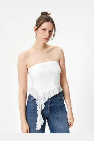 Koton Embroidered Ruffled Tube Top