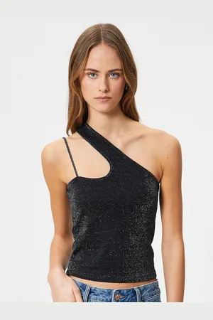 Koton Cut-Out Detail One Shoulder Self Design Crop Top