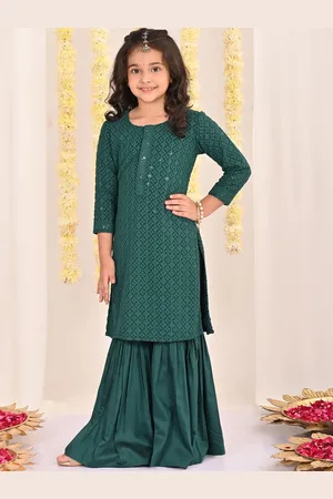 Vastramay Girls Embroidered Thread Work Straight Kurta with sharara