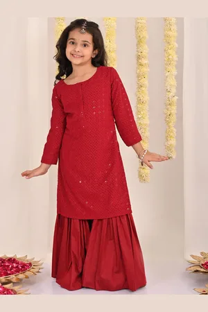 Vastramay Girls Embroidered Thread Work Straight Kurta with Sharara