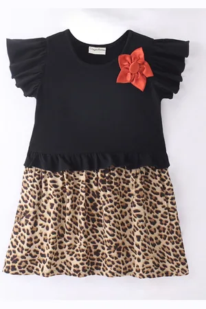 CrayonFlakes Girls Animal Print Flutter Sleeve Cotton Fit & Flare Dress