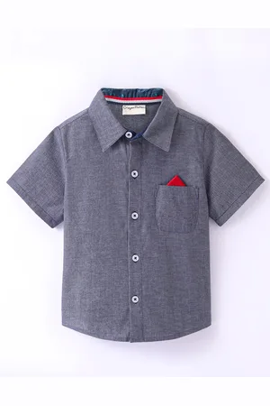 CrayonFlakes Boys Spread Collar Short Sleeves Cotton Casual Shirt