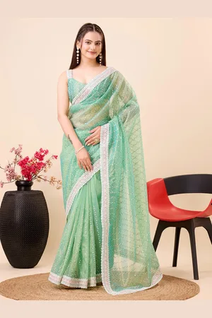 VAIRAGEE Floral Sequinned Embroidered Net Saree