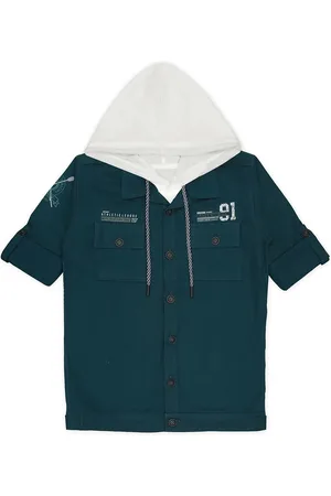 CAVIO Boys Hooded Neck Lightweight Cotton Denim Jacket With T-Shirt