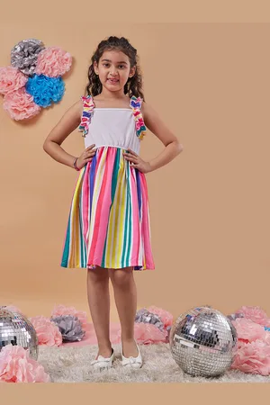 pspeaches Girls Striped Shoulder Straps Fit & Flare Dress