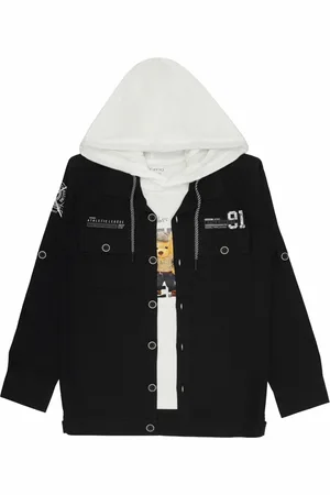 CAVIO Boys Hooded Neck Lightweight Cotton Denim Jacket With T-Shirt