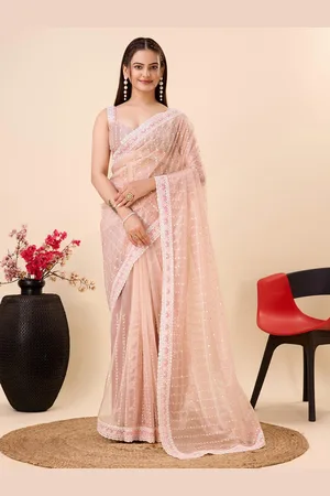 VAIRAGEE Floral Sequinned Embroidered Net Saree