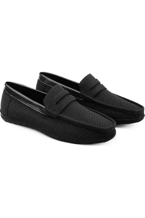 Mast & Harbour Men Black Textured Square Toe Flyknit Mesh Loafers