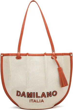 Da Milano Typography Printed Leather Half Moon Shoulder Bag with Tasseled