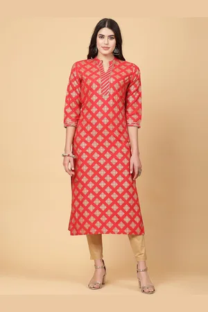 Pistaa Foil Print Mandarin Collar Gotta Patti Straight Kurta