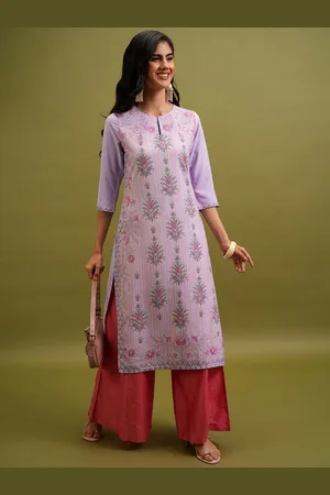 Ketch Floral Printed Keyhole Neck Straight Kurta