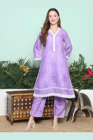 Bhama Couture Floral Printed V-Neck Regular Pure Cotton Kurta with Trousers