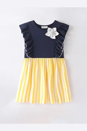 CrayonFlakes Girls Striped Flutter Sleeve Cotton Fit & Flare Dress
