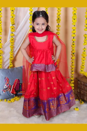 BownBee Girls Jacquard Gotta Patti Ready to Wear Lehenga & Blouse With Dupatta