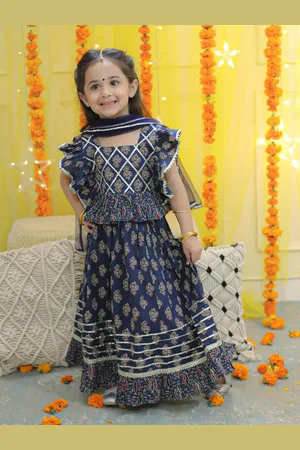 BownBee Girls Printed Ready To Wear Lehenga & Blouse With Dupatta