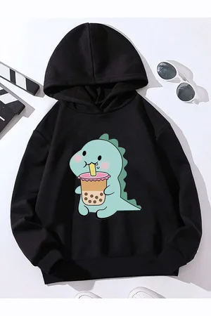 Stylecast Girls Black Graphic Printed Hooded Pullover