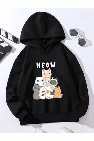 Stylecast Girls Black Graphic Printed Hooded Sweatshirt