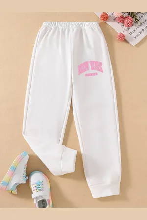 Stylecast Girls White Typographic Printed Mid-Rise Original Joggers