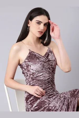 SHOWOFF Shoulder Straps Velvet Bodycon Knee Length Dress