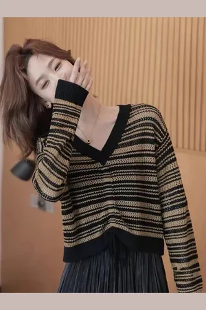 Stylecast Girls Brown Striped Pullover Sweatshirt