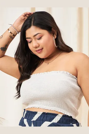 Berrylush Plus Size Strapless Smocked Tube Crop Top
