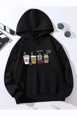 Stylecast Girls Black Graphic Printed Hooded Pullover Sweatshirt
