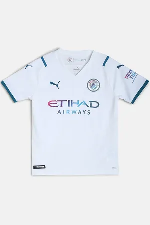 PUMA Kids White & Blue Manchester City Away Replica Shirt