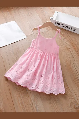Stylecast Girls Pink Self Design Schiffli Cotton A-Line Dress