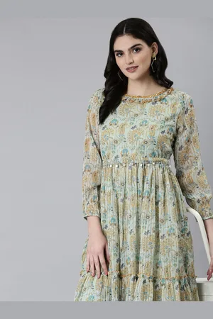 SHOWOFF Ethnic Motifs Printed Fit & Flare Midi Dress