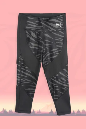 PUMA Girls Black & Grey Animal Print Runtrain AOP Slim-Fit 7/8 Tights