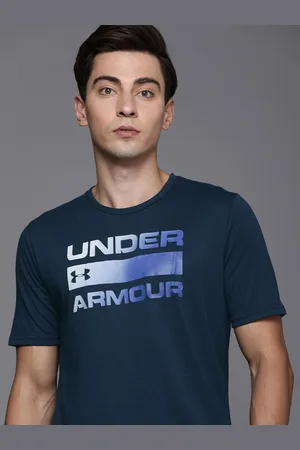 Under Armour Men Navy Blue Typography Printed Loose Training or Gym T-shirt
