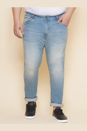 John Pride Men Plus Size Low Distress Light Fade Whiskers & Chevrons Stretchable Jeans
