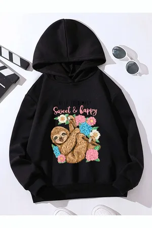 Stylecast Black Girls Typography Printed Hooded Long Sleeves Pullover
