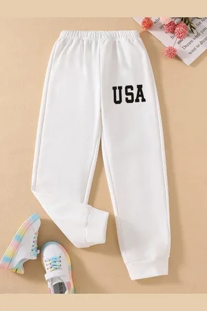 Stylecast Girls White Typographic Printed Mid-Rise Original Joggers