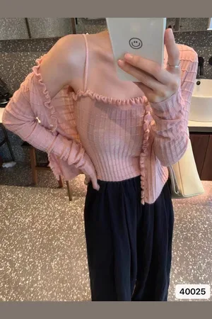 Stylecast Pink Girls Ribbed Shawl Collar Long Sleeves Front-Open Sweater