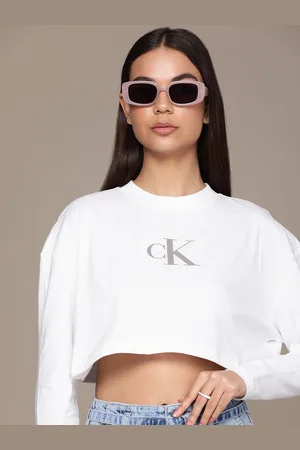 Calvin Klein Brand Logo Embellished Pure Cotton Crop Top