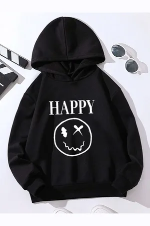 Stylecast Girls Black Typography Printed Hooded Sweatshirt