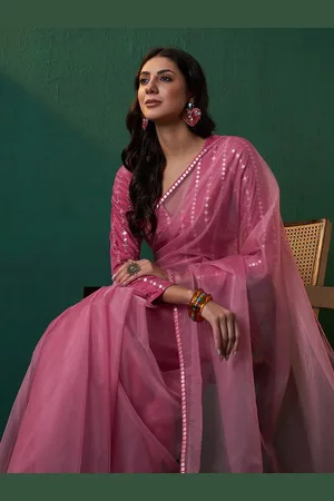 Sangria Women Solid Saree with Sequinned Embroidered Blouse Piece