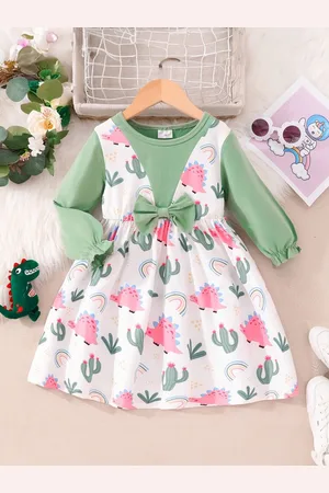Stylecast Girls Green Conversational Printed A-Line Dress