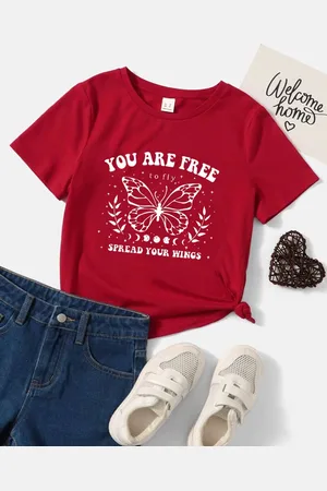 Stylecast Girls Red Graphic Printed T-shirt