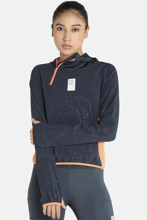 PUMA Women Navy Blue Orange Colourblocked Running Sporty Jacket